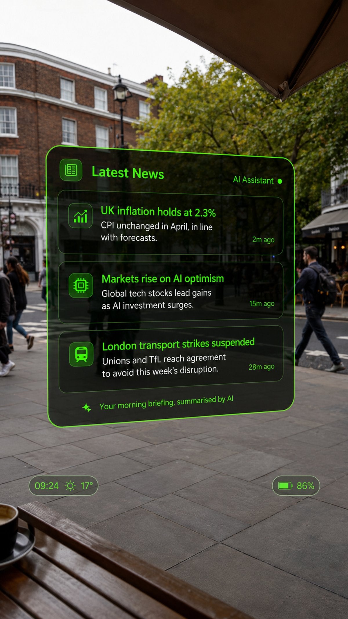 AI assistant response shown in view while reading a news board