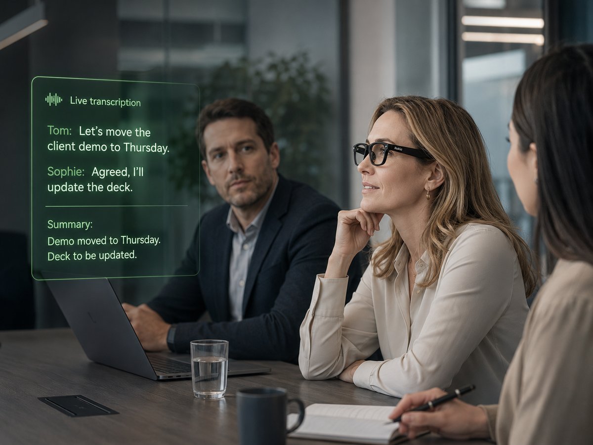 Live meeting notes and audio transcription shown in view during a conversation